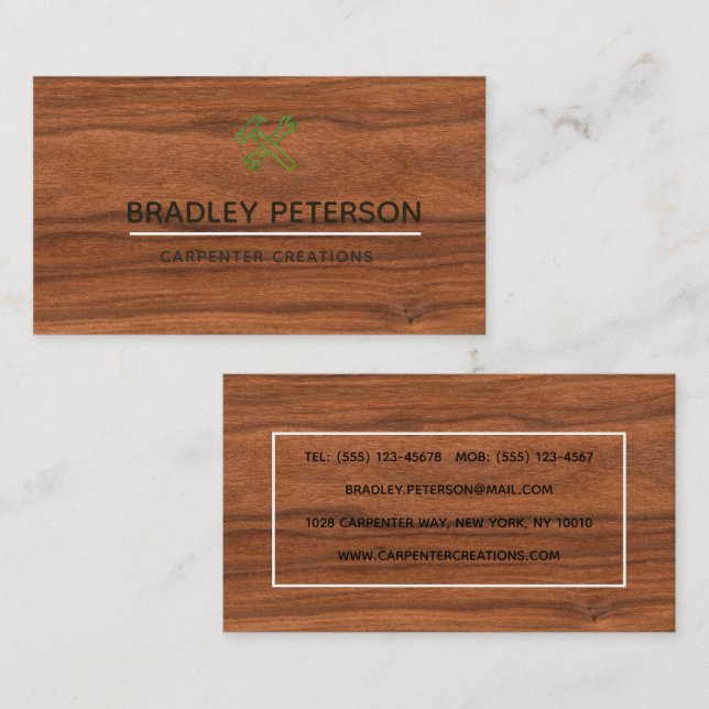 Modern Construction Handyman Carpenter Tools Wood  Business Card (Front/Back)