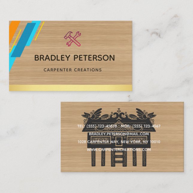 Modern Construction Handyman Carpenter Tools Wood  Business Card (Front/Back)