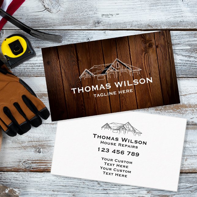 Modern Construction Handyman Carpenter Tools Wood Business Card (Creator Uploaded)