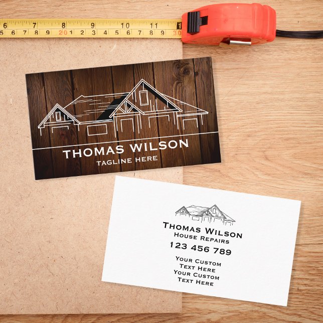 Modern Construction Handyman Carpenter Tools Wood  Business Card (Creator Uploaded)