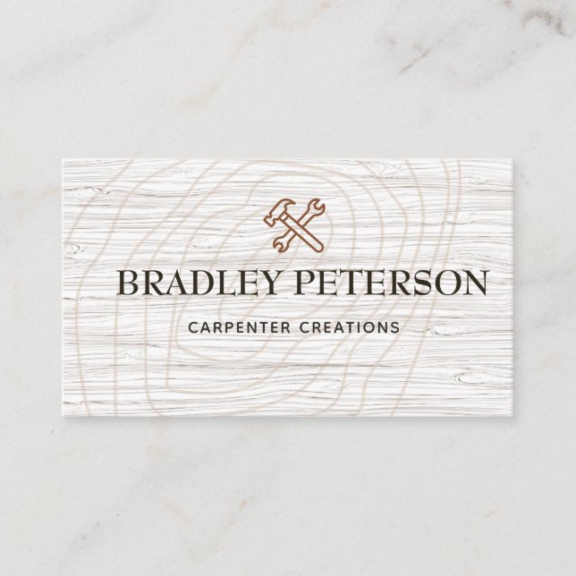 Modern Construction Handyman Carpenter Tools Wood  Business Card (Front)