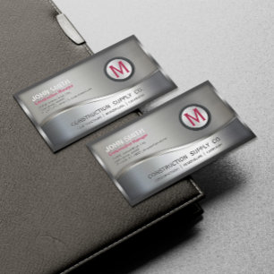 Modern Construction Metal Framed Monogram Silver B Magnetic Business Card