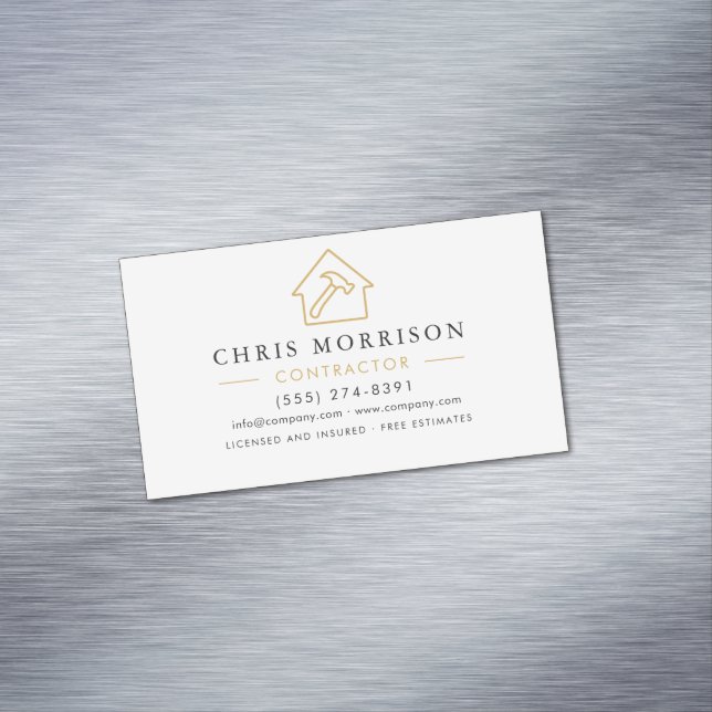 Modern Construction Minimalist White Gold  Magnetic Business Card (In Situ)