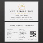 Modern Construction Minimalist White Gold QR Code Business Card<br><div class="desc">A clean and minimalist construction business card design with a white background and elegant gold accents. This modern layout includes bold typography, clear contact details, and a scannable QR code for instant access to services or estimates. Perfect for licensed contractors, builders, and construction companies offering remodeling, roofing, masonry, carpentry, flooring,...</div>