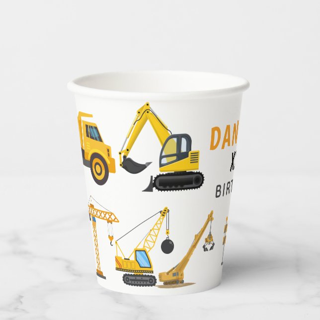 Modern Construction Simple Kid's Birthday Paper Cups (Front)