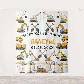 Modern Construction Simple Kid's Birthday Tapestry