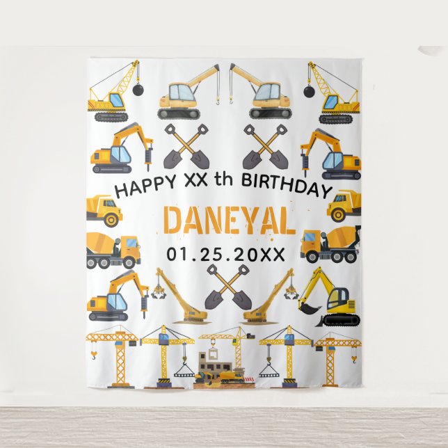 Modern Construction Simple Kid's Birthday Tapestry (Front)