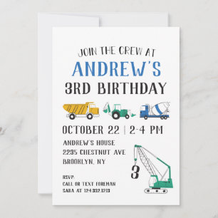 Modern Construction Site Birthday Invitation