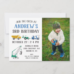 Modern Construction Site Photo Birthday Invitation