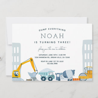 Modern Construction Site Truck Birthday Invitation