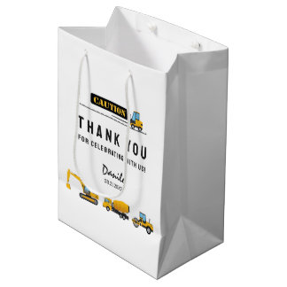Modern Construction Truck Vehicles Party Paper Medium Gift Bag