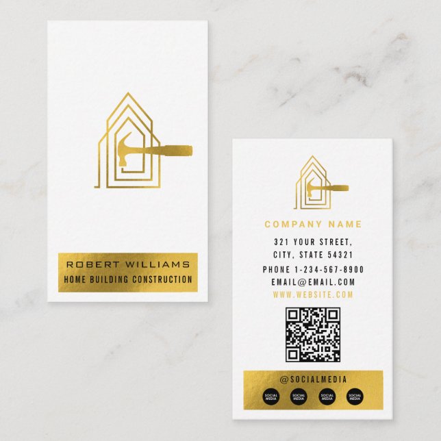 Modern Construction White Gold Home Building Lux Business Card (Front/Back)