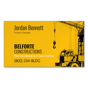 Modern Construction   Yellow & Crane Design Magnetic Business Card