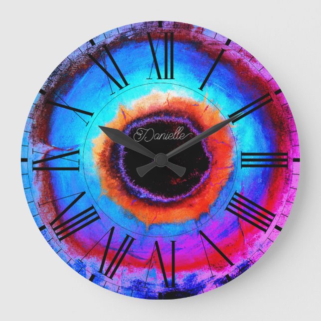 Modern Contemporary Abstract Aqua Blue Black Hole Large Clock (Front)