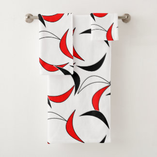 Modern Contemporary Abstract Black Red Pattern Bath Towel Set
