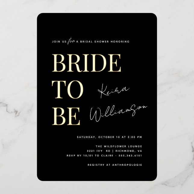 Modern Contemporary Black and Gold Bridal Shower (Front)