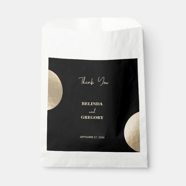 Modern Contemporary Black & Gold Abstract Wedding Favour Bags (Front)