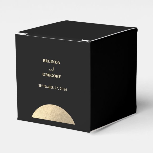 Modern Contemporary Black & Gold Abstract Wedding Favour Box (Front Side)