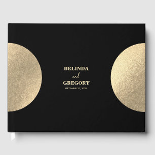Modern Contemporary Black & Gold Abstract Wedding Guest Book
