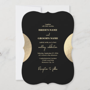 Modern Contemporary Black & Gold Abstract Wedding Invitation