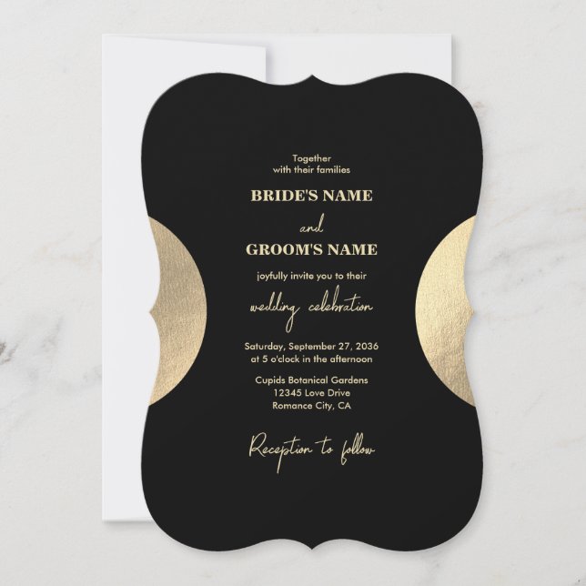 Modern Contemporary Black & Gold Abstract Wedding Invitation (Front)