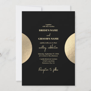 Modern Contemporary Black & Gold Abstract Wedding Invitation