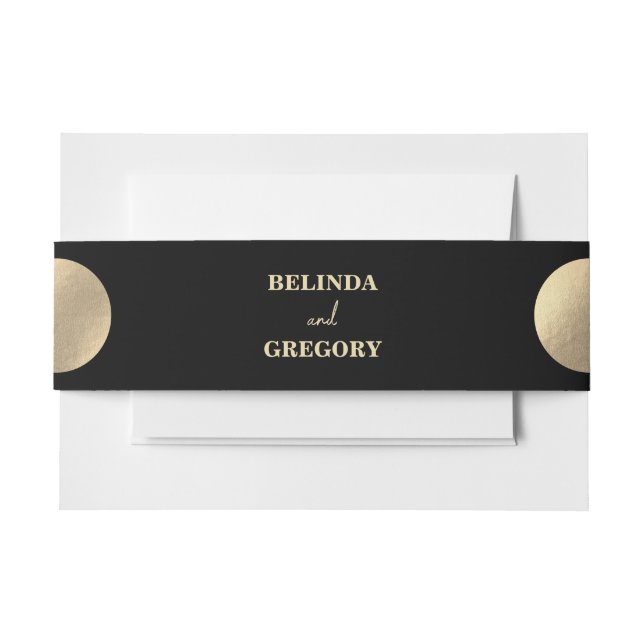 Modern Contemporary Black & Gold Abstract Wedding Invitation Belly Band (Front Example)