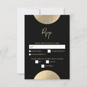 Modern Contemporary Black & Gold Abstract Wedding RSVP Card