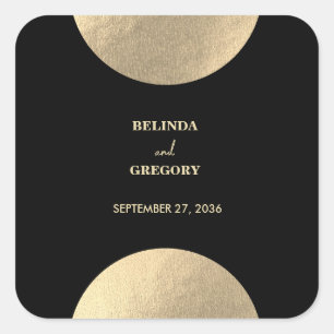 Modern Contemporary Black & Gold Abstract Wedding Square Sticker