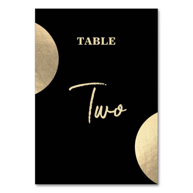 Modern Contemporary Black & Gold Abstract Wedding Table Number (Front)