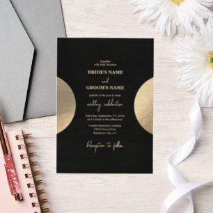 Modern Contemporary Black & Gold Abstract Wedding Vellum Invitations