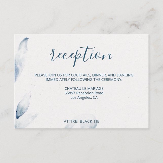 Modern contemporary blue watercolor wedding enclosure card (Front)