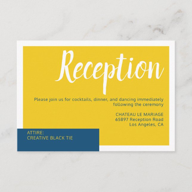 Modern Contemporary blue & yellow wedding minimal Enclosure Card (Front)