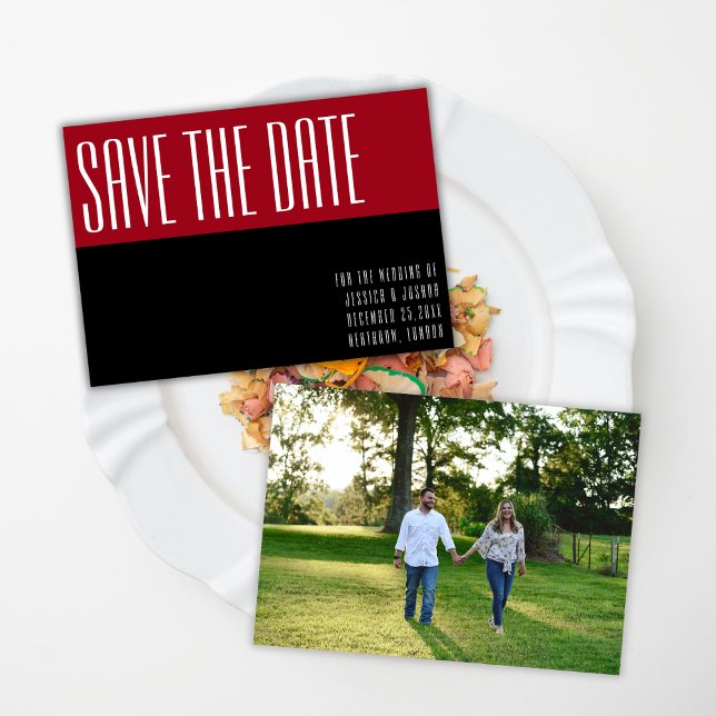 Modern Contemporary Bold Black Red Photo Wedding Save The Date (Creator Uploaded)