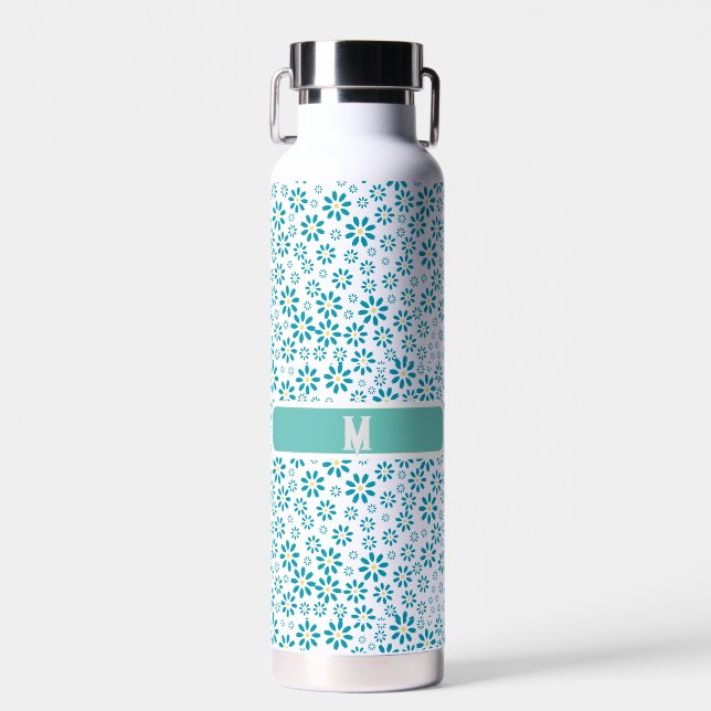 Modern Contemporary Daisy Flower Initial Water Bottle (Front)