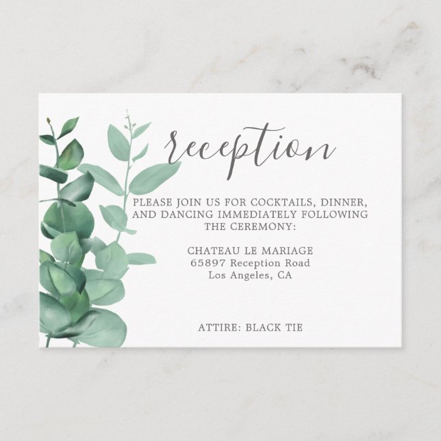 Modern contemporary eucalyptus greenery wedding en enclosure card (Front)