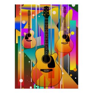 Modern Contemporary Geometric Guitar  Poster