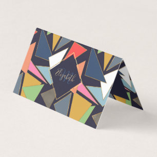 Modern Contemporary Gold Strokes Colorful Triangle Business Card