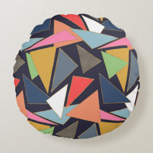 Modern Contemporary Gold Strokes Colorful Triangle Round Cushion