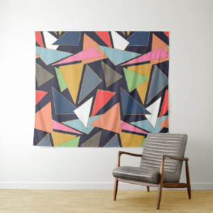 Modern Contemporary Gold Strokes Colourful Triangl Tapestry