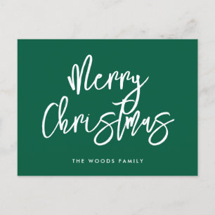 Modern Contemporary Green Merry Christmas Holiday Postcard