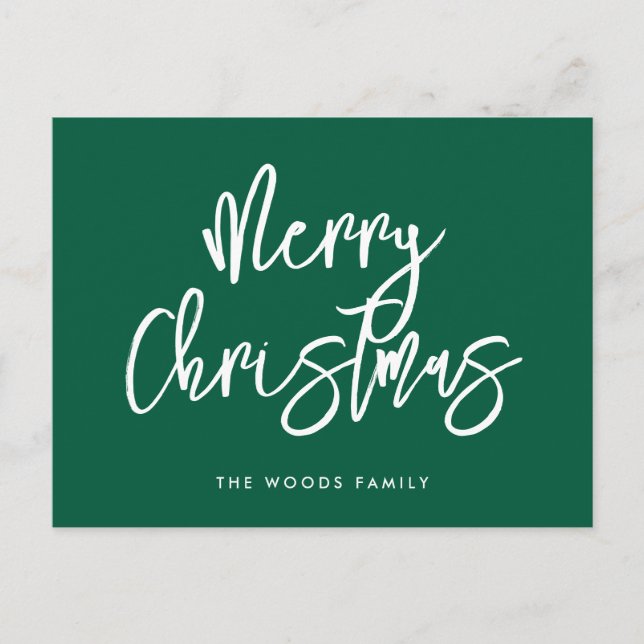 Modern Contemporary Green Merry Christmas Holiday Postcard (Front)