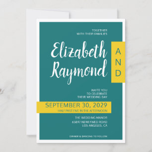 Modern contemporary green & yellow minimal wedding invitation