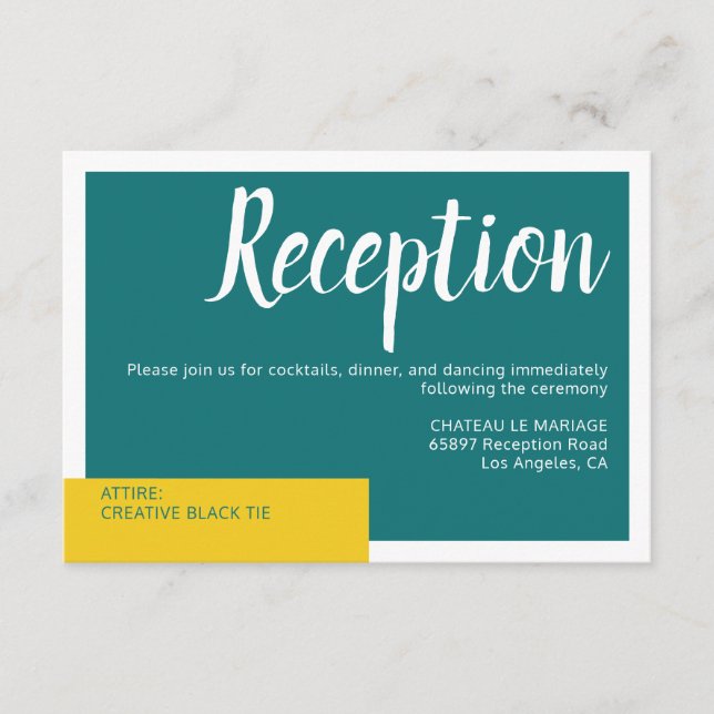 Modern Contemporary green yellow wedding minimal Enclosure Card (Front)