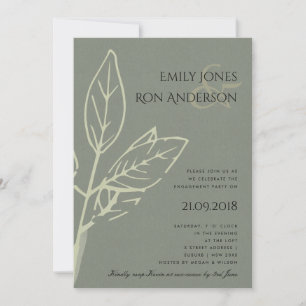 MODERN CONTEMPORARY GREY KRAFT LEAVES ENGAGEMENT INVITATION