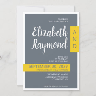 Modern Contemporary grey & yellow minimal wedding  Invitation