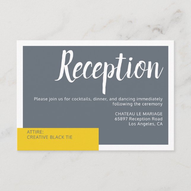 Modern Contemporary grey & yellow wedding minimal Enclosure Card (Front)