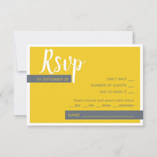 Modern Contemporary grey & yellow wedding minimal  RSVP Card (Front)
