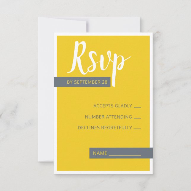 Modern Contemporary grey & yellow wedding minimal  RSVP Card (Front)