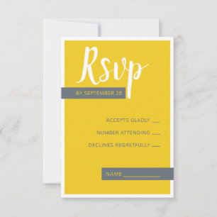 Modern Contemporary grey & yellow wedding minimal RSVP Card